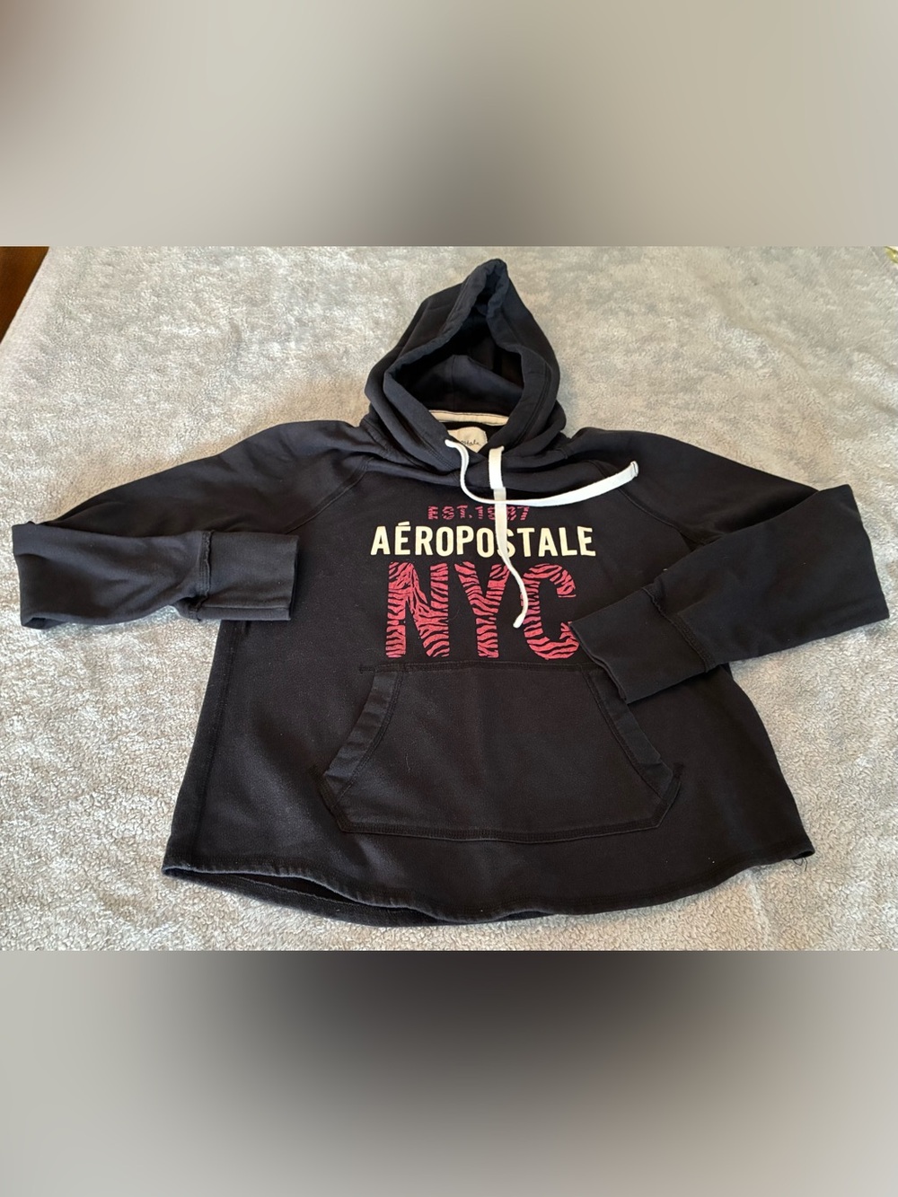 Women’s Aeropostale Black Hoodie with Pink NYC Logo Size Large